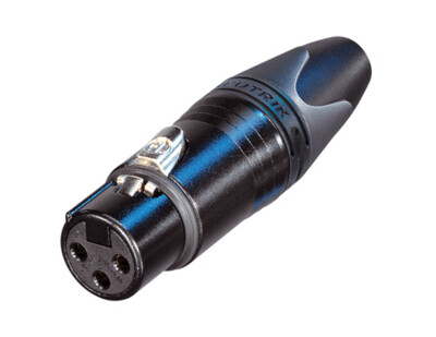 Neutrik XLR NC3FXX-B, 3P kontakt Sort/Gull