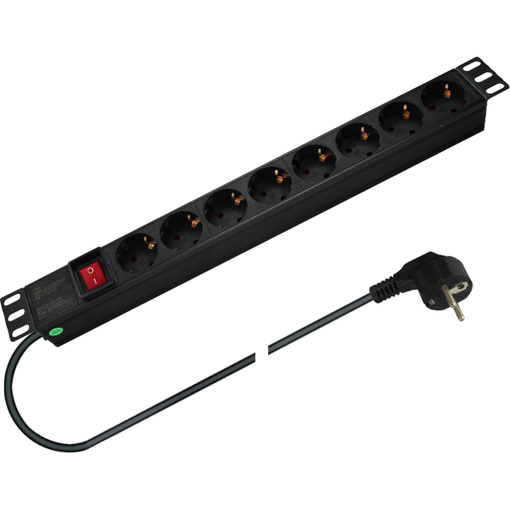 [5127] Dreitec 5127 – 19" 1HE 8-veis Schuko strømlist med bryter