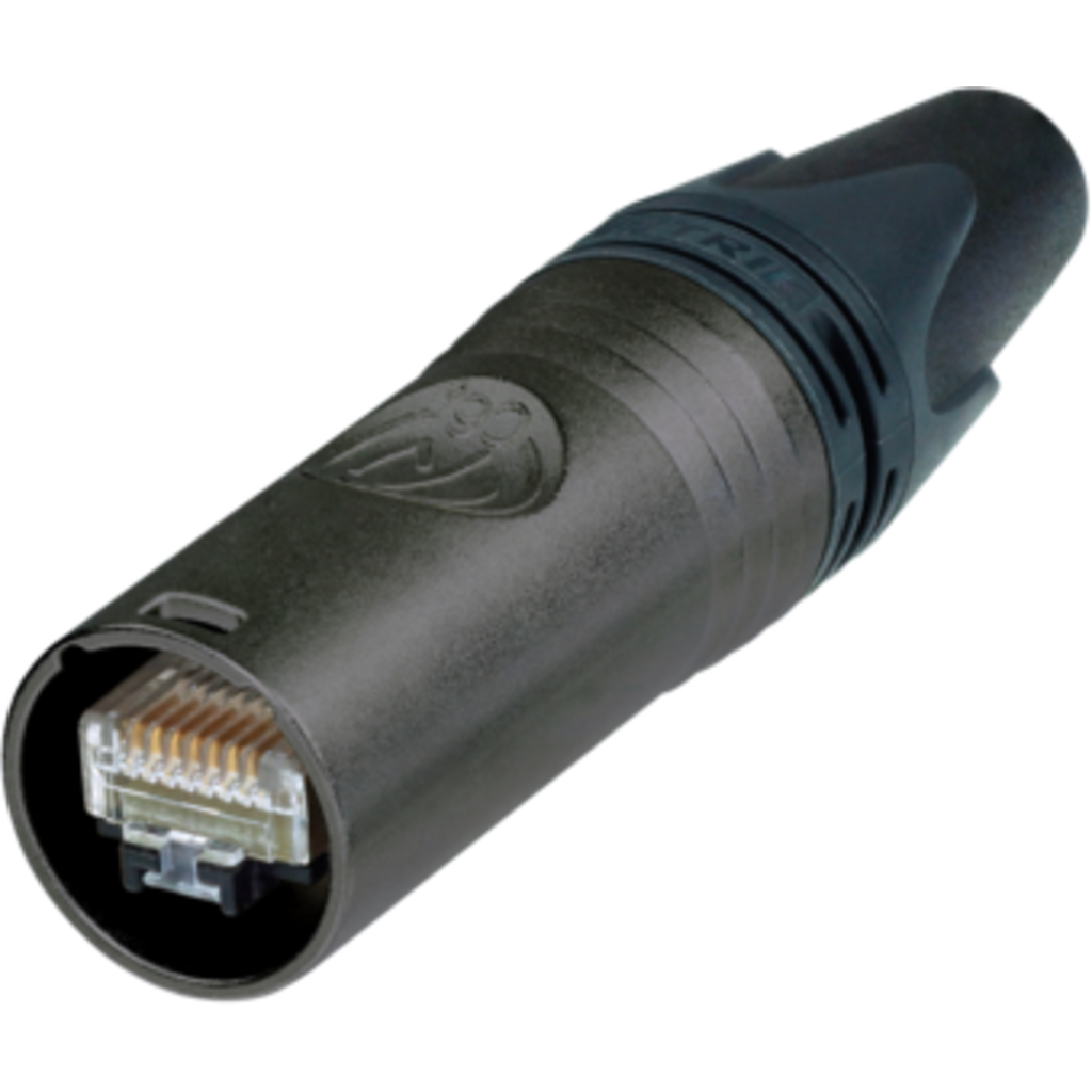 [NE8MX6-B-T] Neutrik NE8MX6-B-T – etherCON® CAT6A med selvterminering (svart krom, IP65, PoE++ kompatibel)