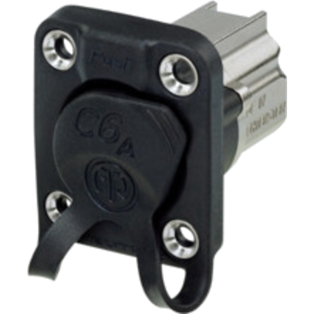 [NE8FDX-P6-W] Neutrik NE8FDX-P6-W – etherCON® CAT6A D-serie chassis-kontakt (IP65, feedthrough, svart hus)