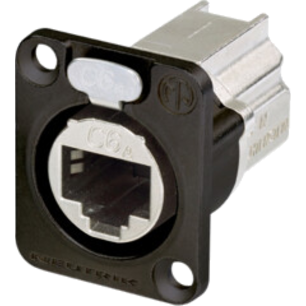 [NE8FDX-P6-B] Neutrik NE8FDX-P6-B – etherCON® CAT6A D-serie chassis-kontakt (feedthrough, svart KTL-hus)