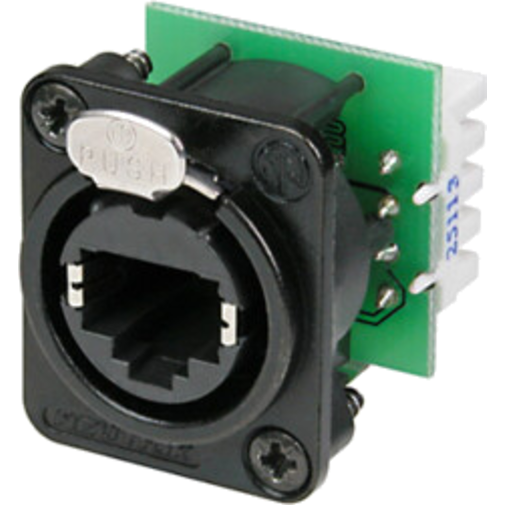 Neutrik NE8FDV-YK-B – etherCON® CAT5e D-serie chassis-kontakt med IDC-tilkobling, svart hus
