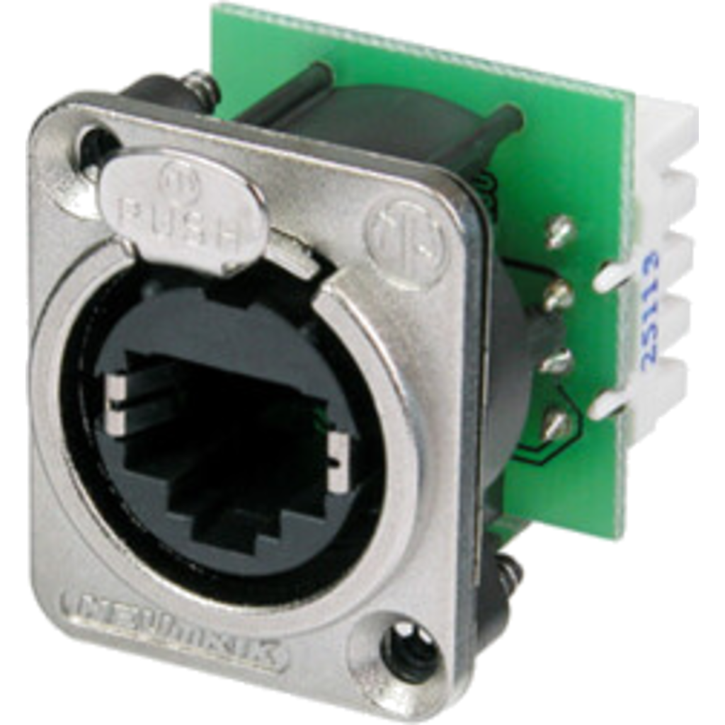 [NE8FDV-YK] Neutrik NE8FDV-YK – etherCON® CAT5e D-serie chassis-kontakt med IDC-tilkobling, nikkelhus
