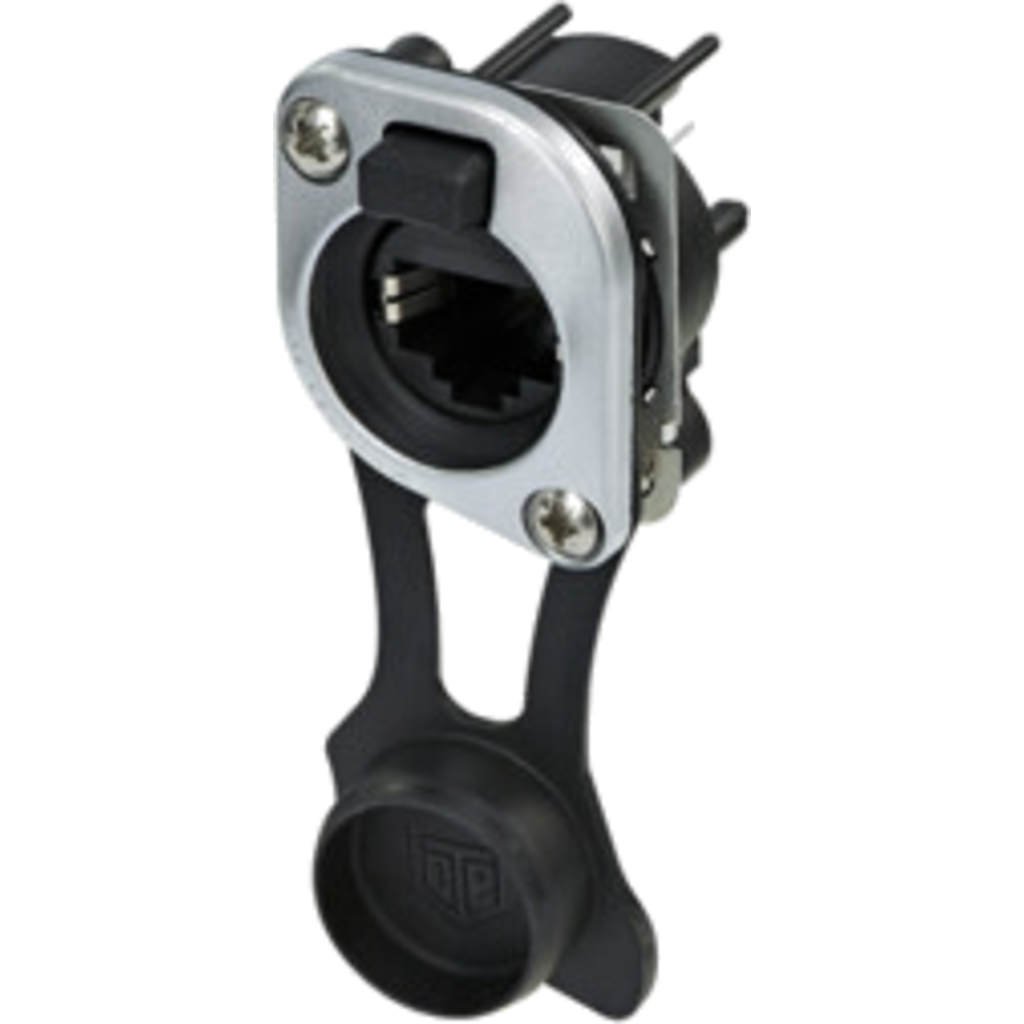 Neutrik NE8FDV-TOP – etherCON® CAT5e D-serie chassis-kontakt med vertikal PCB-tilkobling, IP65/UL50E