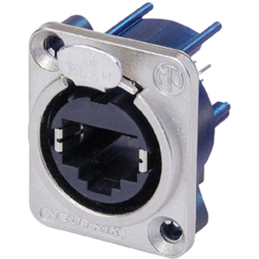 Neutrik NE8FDV – etherCON® CAT5e D-serie chassis-kontakt med vertikal PCB-tilkobling