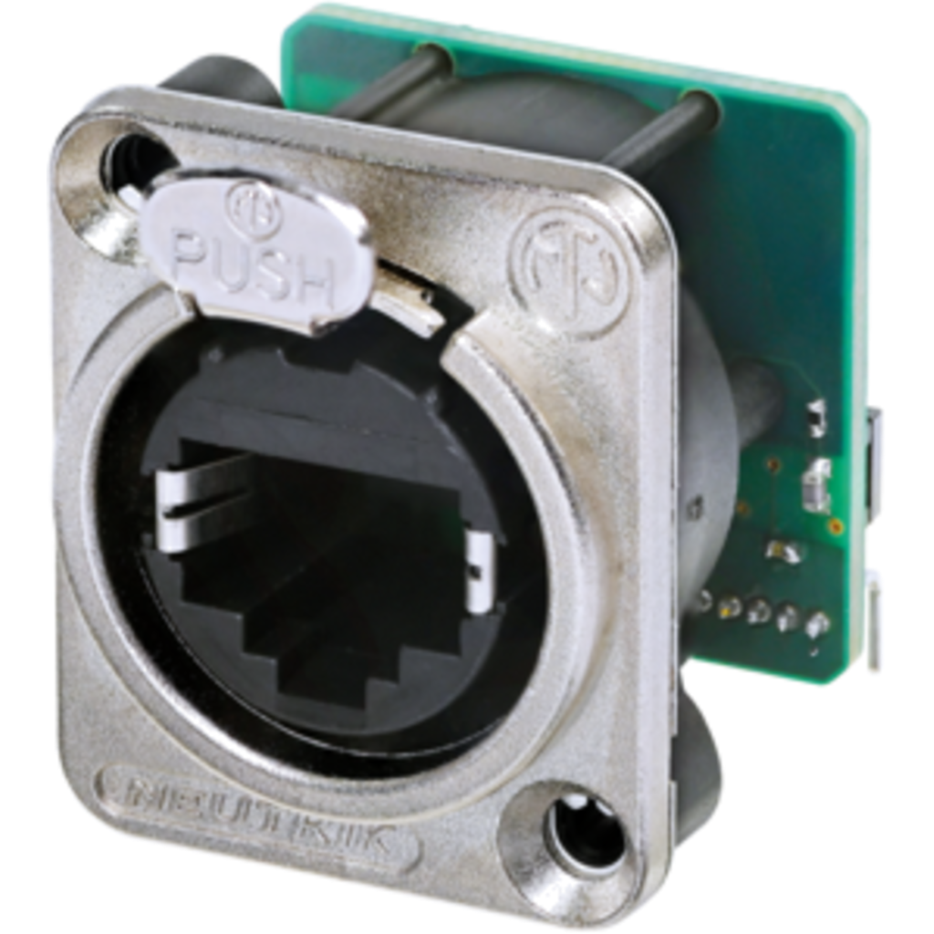 [NE8FDH-C5e] Neutrik NE8FDH-C5e – etherCON® CAT5e RJ45 horisontal PCB chassis-kontakt, D-serie
