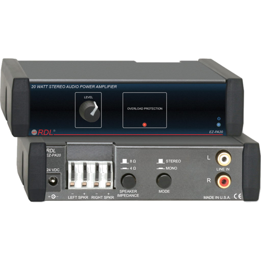 [EZ-PA20X] RDL EZ-PA20 er en kompakt stereo-forsterker på 2 x 10 W for 8 Ω-høyttalere