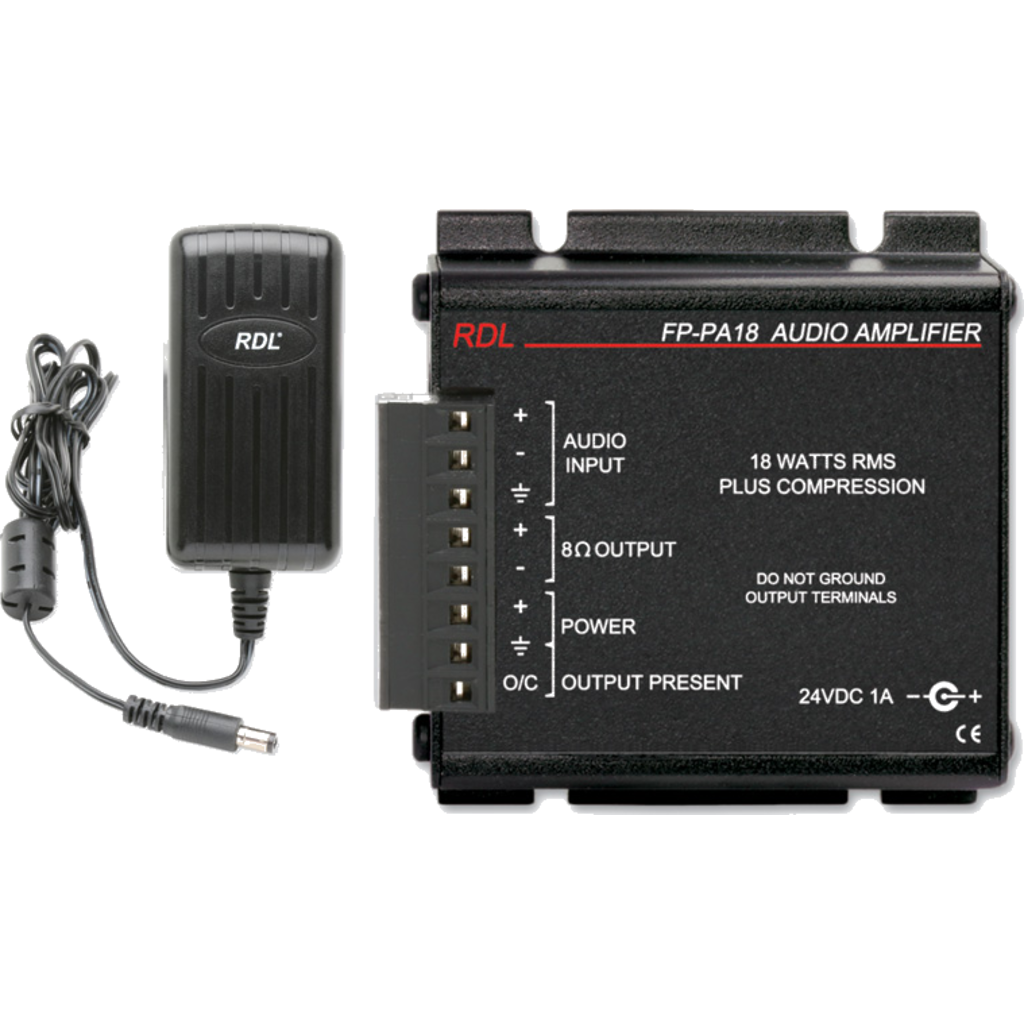 [FP-PA18X] RDL FP-PA18 – 18 W mono lydforsterker for 8 Ω med strømforsyning og automatisk hvilemodus