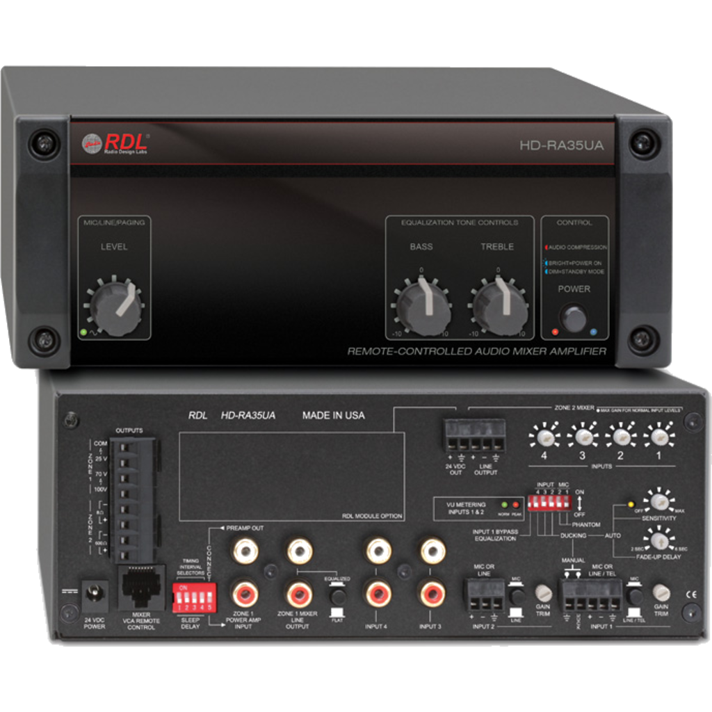 [HD-RA35UAX] RDL HD-RA35UA – 35 W fjernstyrt mikserforsterker for 25 V / 70 V / 100 V lydsystemer