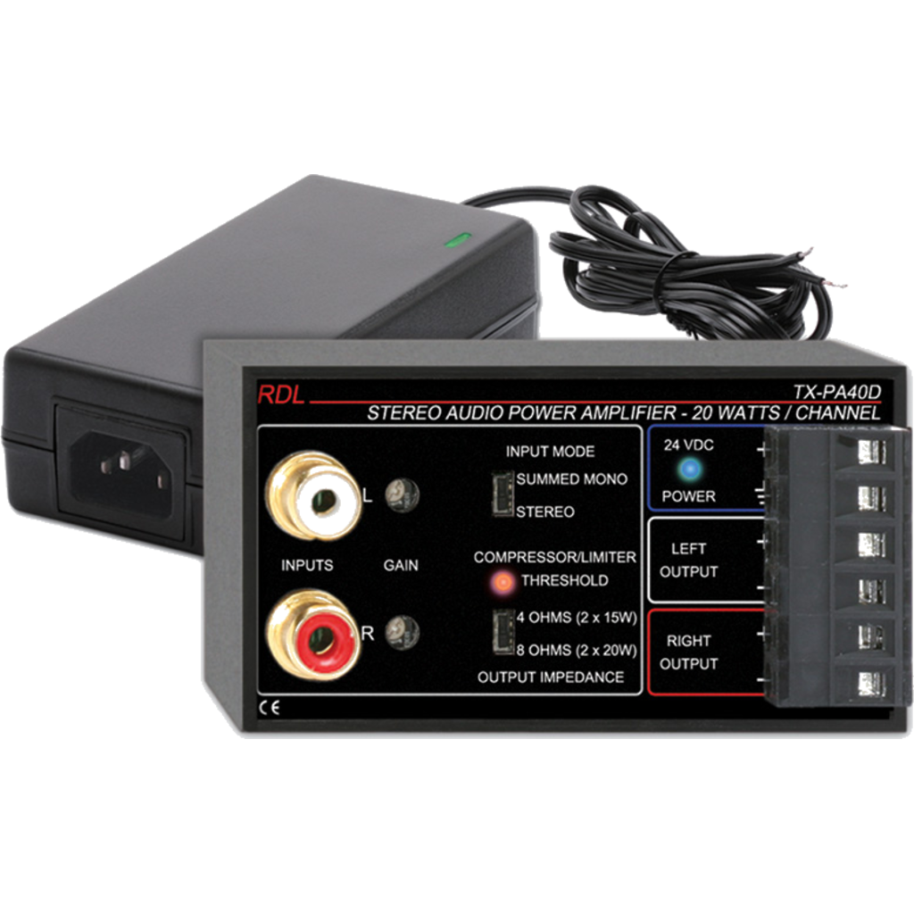 RDL TX-PA40DE Stereo Audio Amplifier 2x20 W 8 Ω
