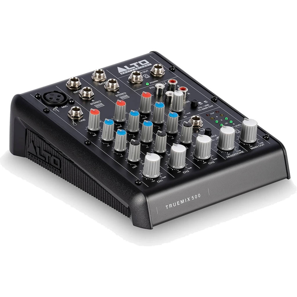 Alto Professional TrueMix 500 er en kompakt 5-kanals analog mikser med innebygd USB-lydgrensesnitt for opptak og avspilling.
