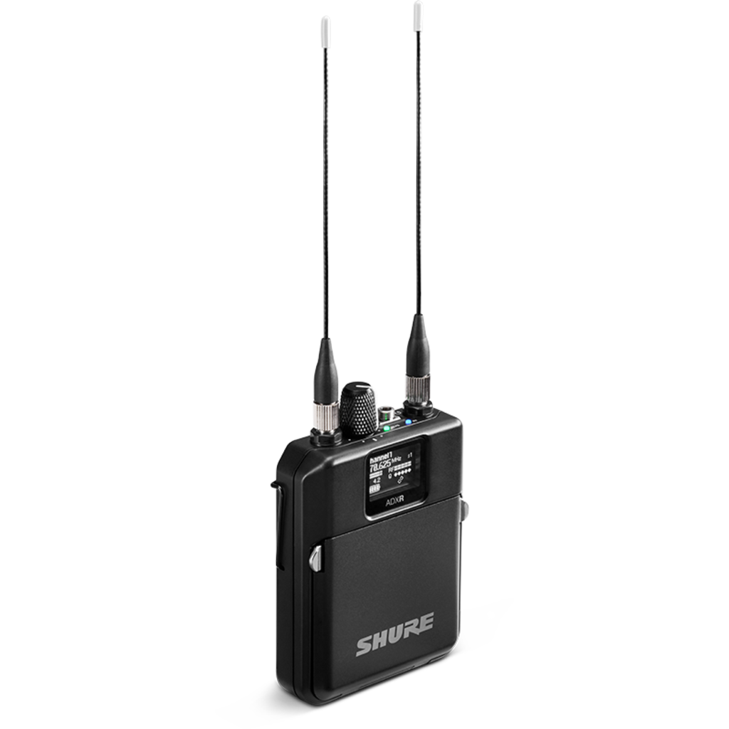 Shure ADXR-A er en digital bodypack-mottaker for Axient Digital PSM-systemer med True Digital Diversity og ShowLink fjernkontroll