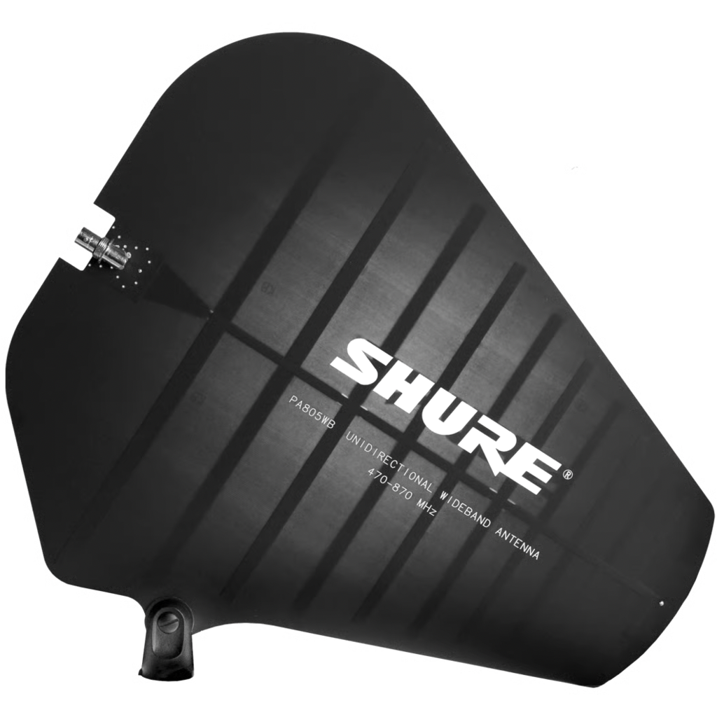 Shure PA805 er en retningsstyrt antenne som øker rekkevidden og reduserer RF-støy i trådløse systemer