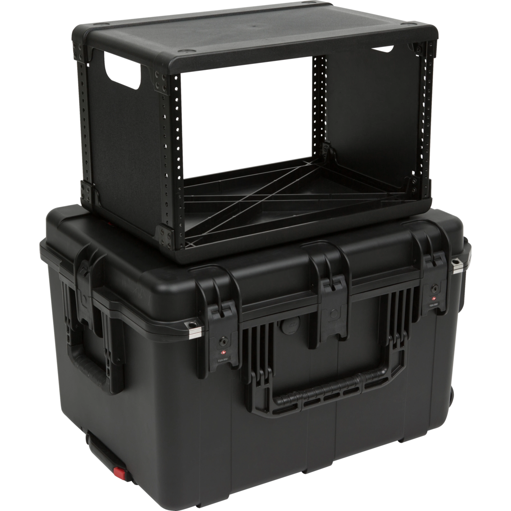 SKB 3i-2317M146U Fly Rack er et 6U flygodkjent shock-mount rack med 13” rackdybde og fullt vann- og støvtett konstruksjon