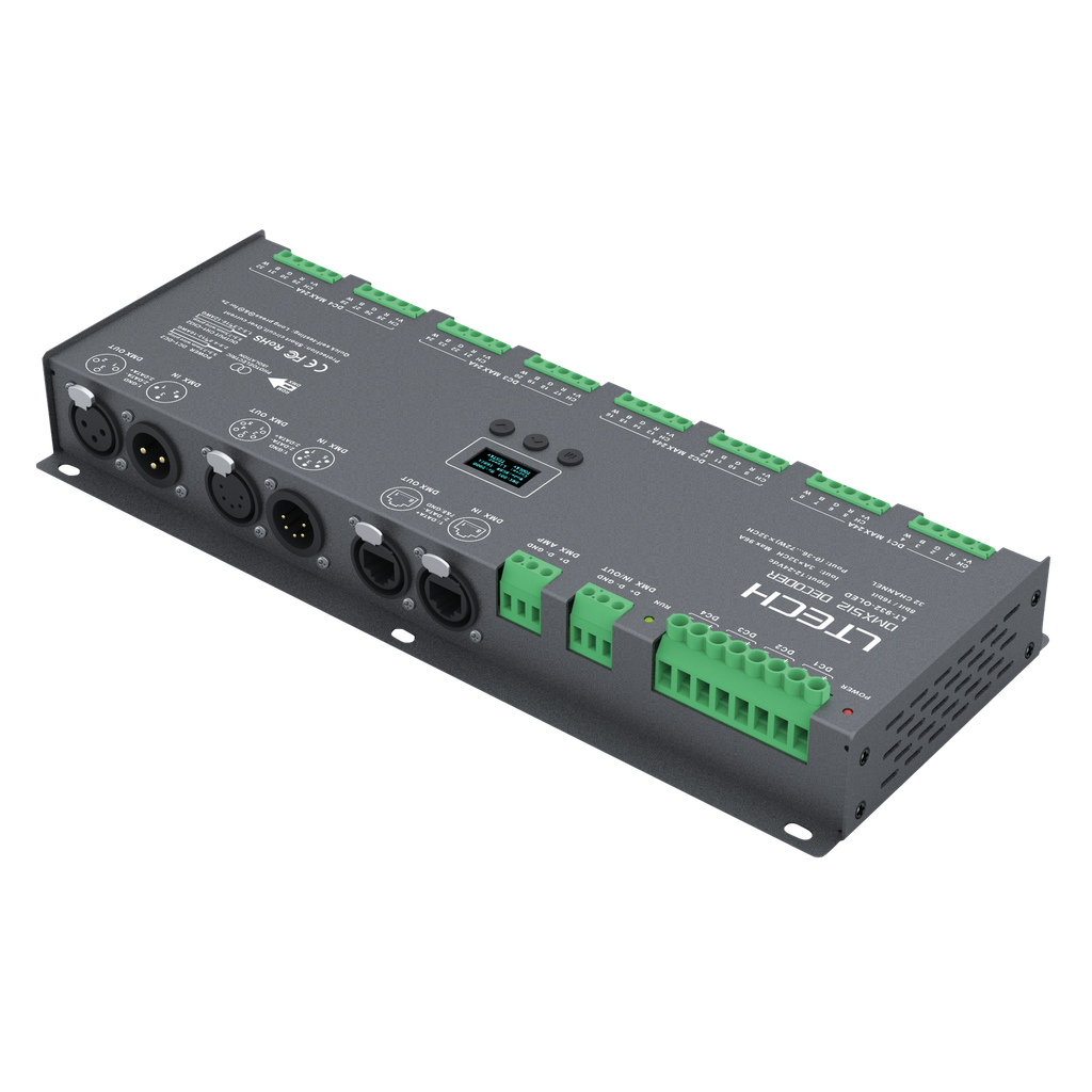 [A9915303] LTECH DMX LED-driver – 32 x 3A med OLED-display, RDM og multikontakt