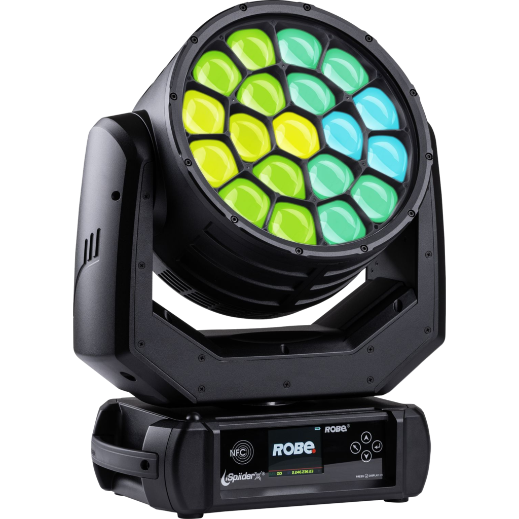 Robe iSpiiderX er en IP65 LED WashBeam-lampe med pixel-kontroll og MCFE-effekter fra Robe