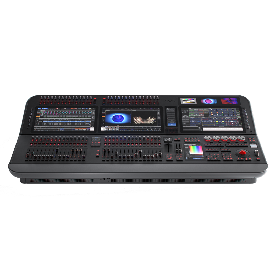 Avolites D9-330 Diamond 9 er en flaggskip-lyskonsoll med tre hovedskjermer, 30 motoriserte Penny & Giles-fadere og maksimal programmeringskapasitet