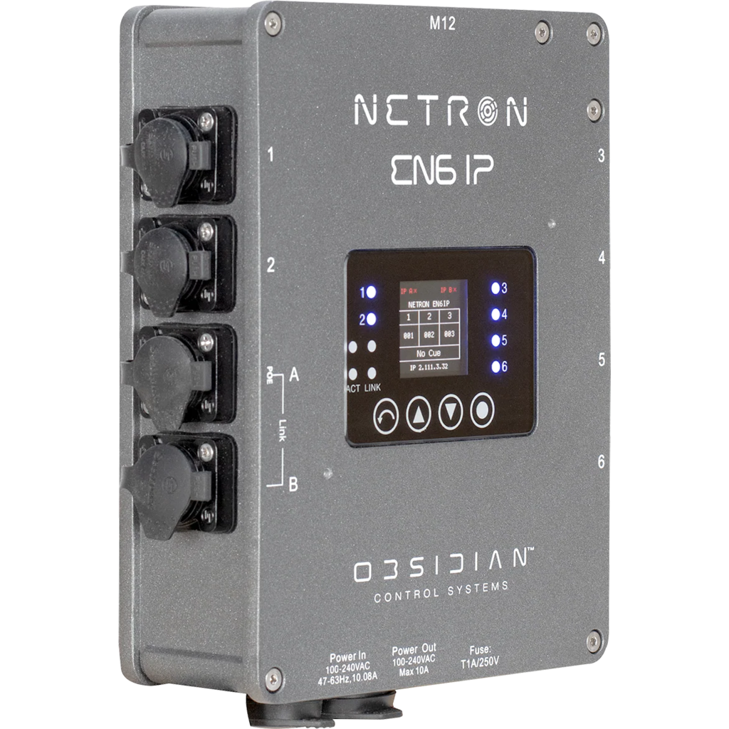 Obsidian Netron EN6 IP er en IP66-klassifisert Ethernet-til-DMX gateway med seks porter