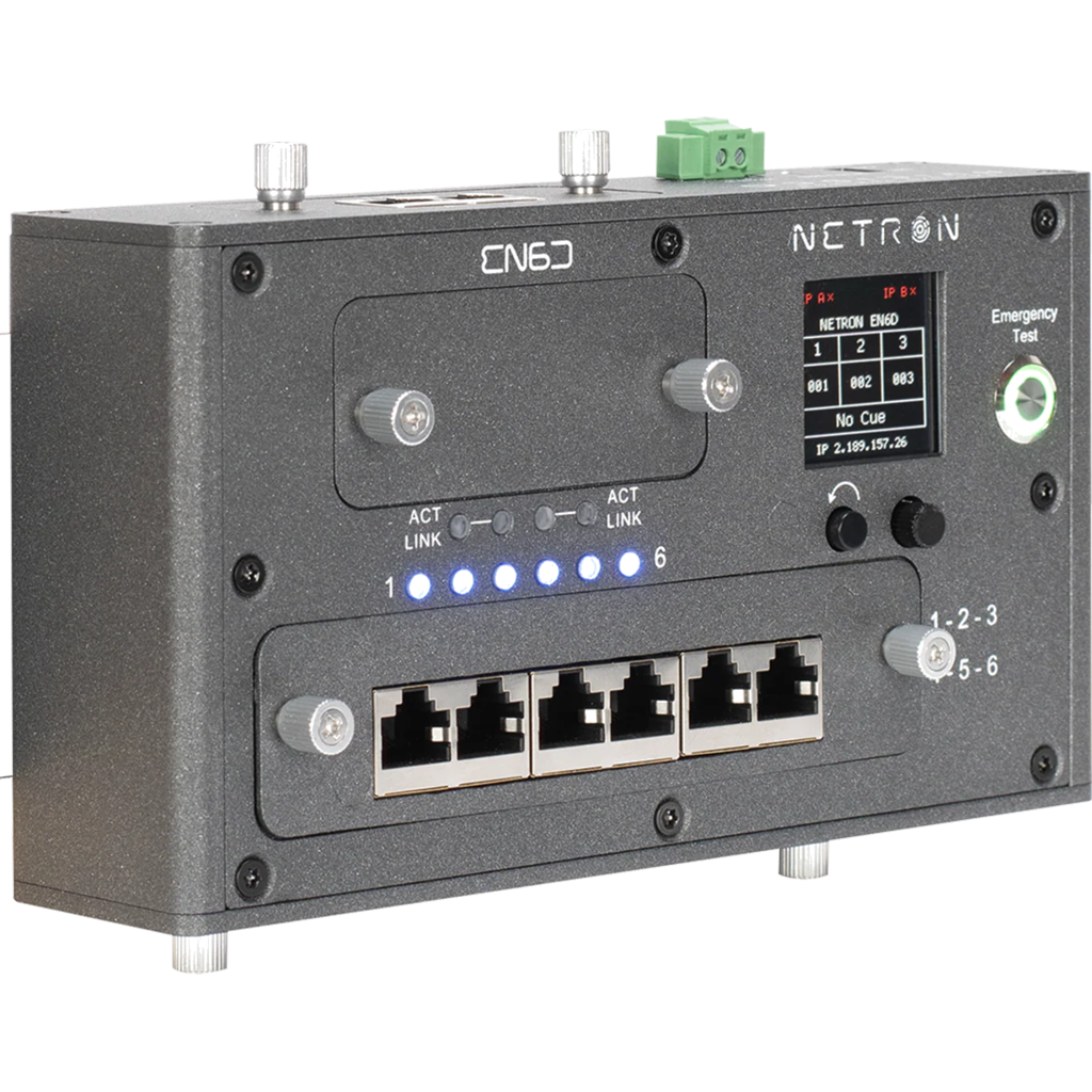 [2256674] Obsidian Netron EN6D er en DIN-skinne- og veggmontert Ethernet-til-DMX gateway med seks porter 