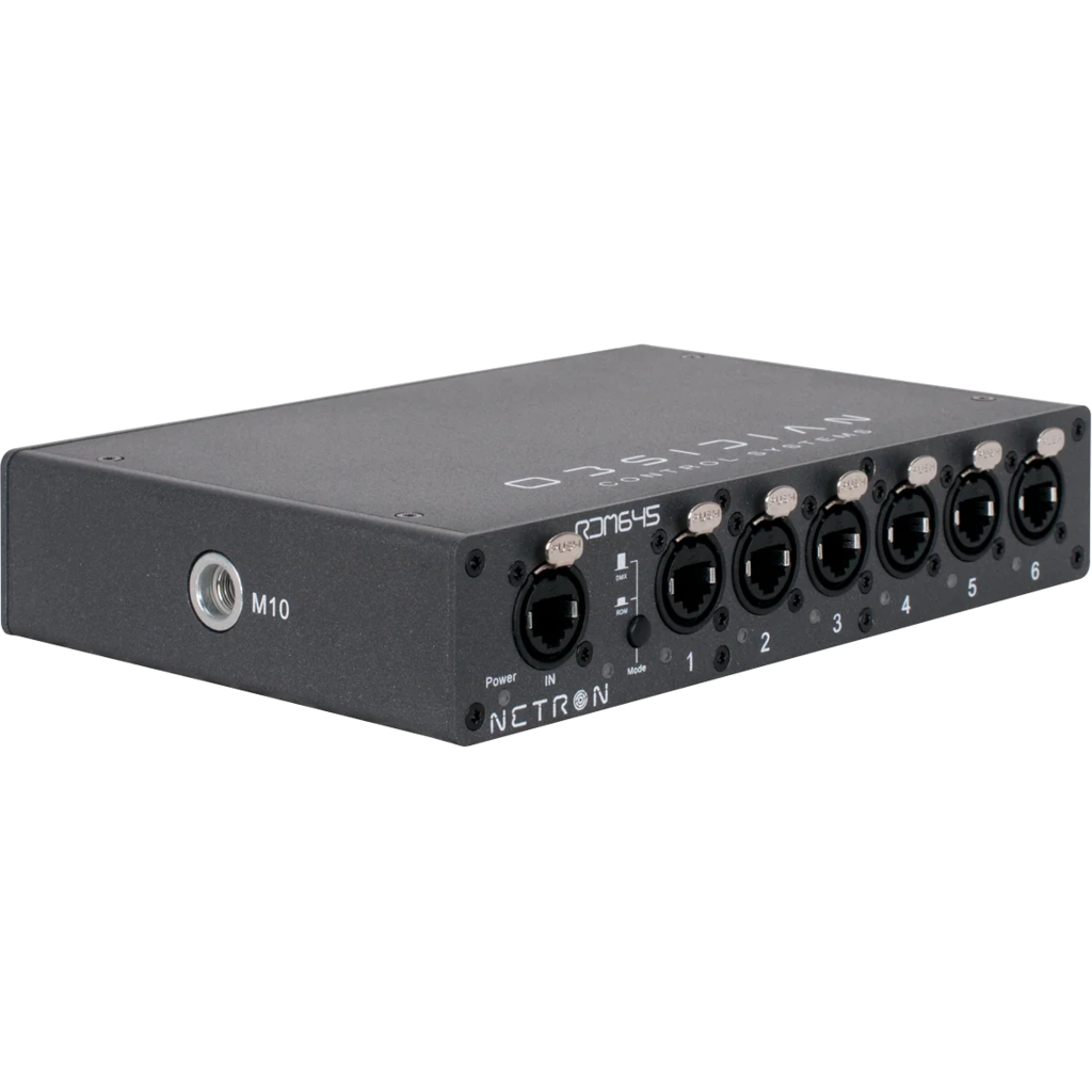[2256649] Obsidian Netron RDM 645 er en robust og kompakt DMX/RDM-splitter med seks RJ45-baserte utganger.