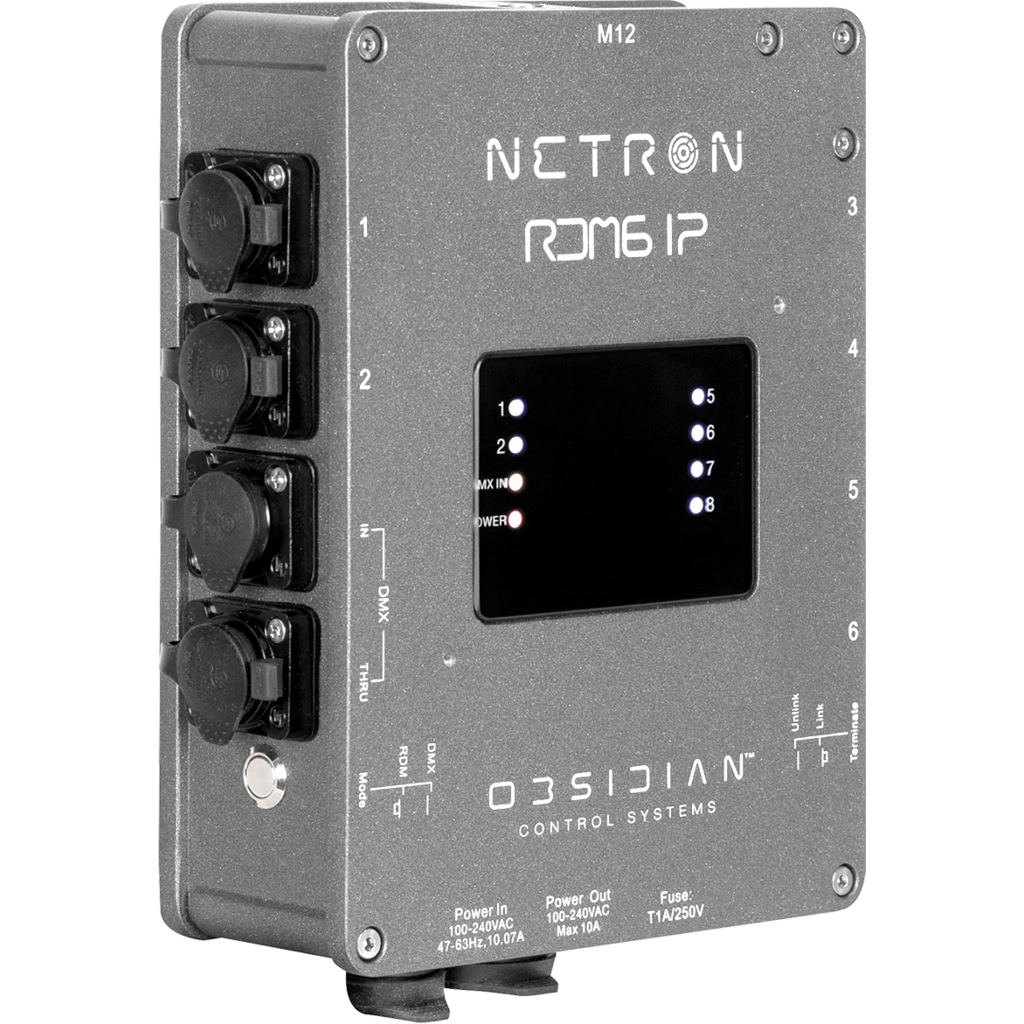 [2256651] Obsidian Netron RDM6 IP er en seksports DMX/RDM-splitter i et robust IP66-klassifisert kabinett. 