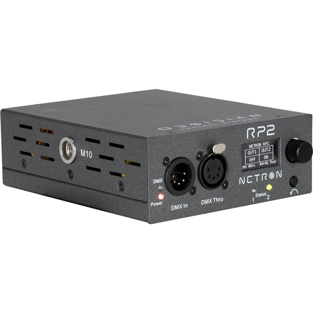 [2256671] Obsidian Netron RP2 er et intelligent 2-kanals DMX-styrt strømrelé for automatisert og sikker strømstyring. 