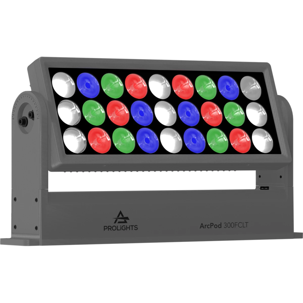 Prolights ARCPOD300FCLT ArcPod 300FCLT – smalstrålende IP66 RGBW LED-lampe for long-throw wash og fasadebelysning