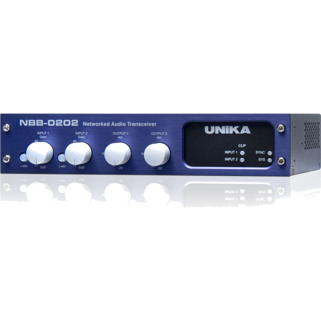 [28280] UNiKA NBB-0202 – 2x2 Dante audio interface med analoge I/O og PoE