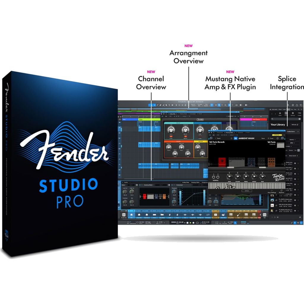 [FS-SP8-12MPROPLUS] Fender Studio Pro 8 + 12 måneder Studio Pro+ – Profesjonell DAW med utvidet innhold og skytjenester