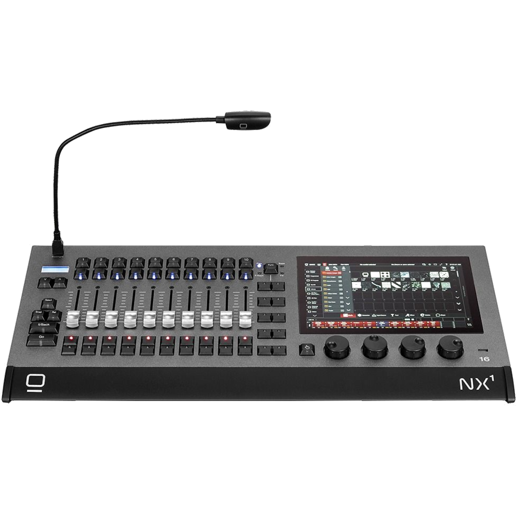 Obsidian ONYX NX1-16 – 16 univers lyskontroller med motoriserte fadere og 10,1" HD berøringsskjerm