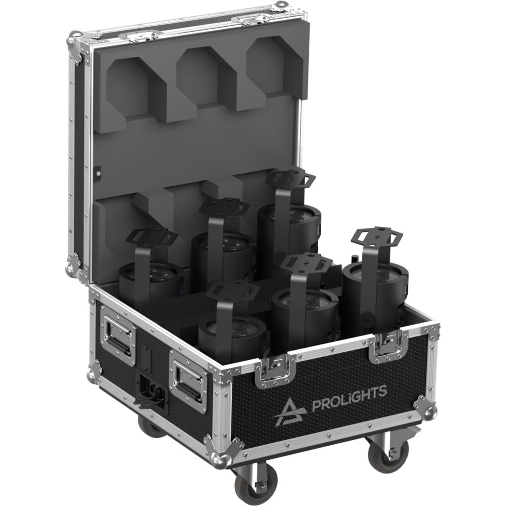PROLIGHTS Smart ParNeo Pack – 6 stk. batteridrevne IP65 RGB+WW spotlights med ladeflightcase