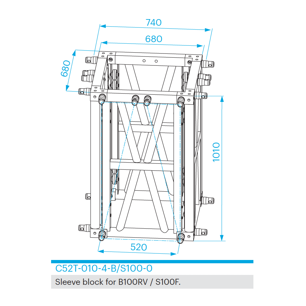 [165821] Prolyte CT-Tårn sleideblokk C52T-010 – 4-Veis, Alu, U/Koblinger, B100/S10