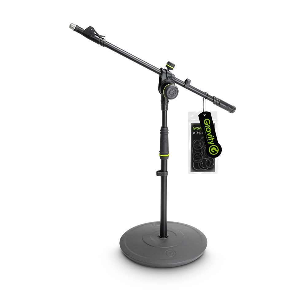 Gravity Short Microphone Stand with Round Base and 2-Point Adjustment Telescoping Boom