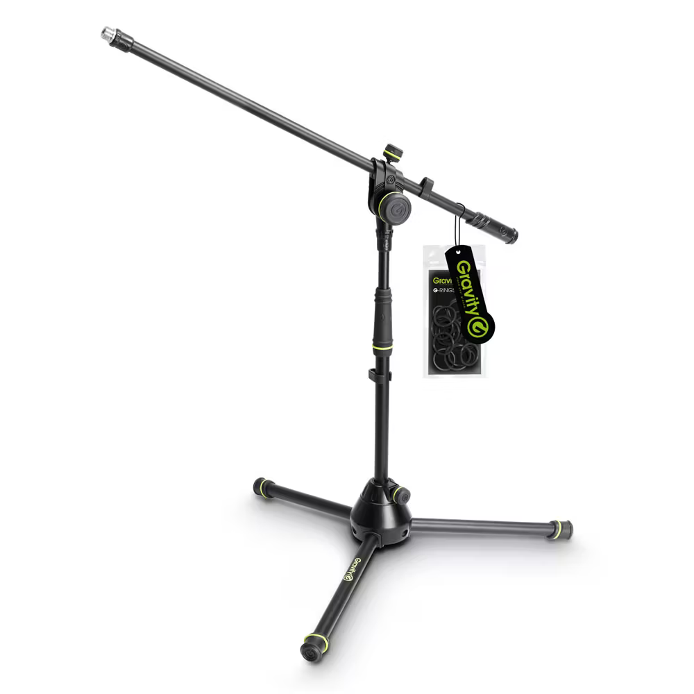 Gravity Short Microphone Stand with Folding Tripod Base and 2-Point Adjustment Boom