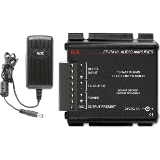 [FP-PA18X] RDL FP-PA18 – 18 W mono lydforsterker for 8 Ω med strømforsyning og automatisk hvilemodus