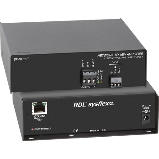 [SF-NP16E] RDL SF-NP16E – Dante 16 W mono lydforsterker for 70 V / 100 V systemer (PoE+)
