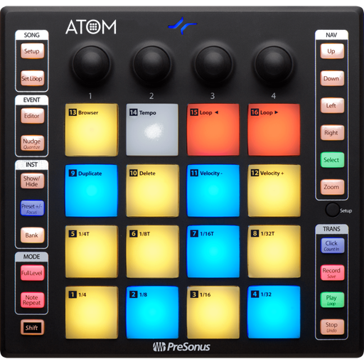 [2777100101] PreSonus ATOM – kompakt MIDI pad-kontroller for produksjon og live-bruk